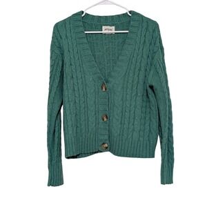 American Eagle Green Cable Knit Cardigan Button Front Cozy Sweater Women's M